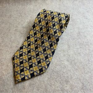 Valentino Men's 100% Silk Tie Yellow Geometric Argyle Italy Cravatte Handmade